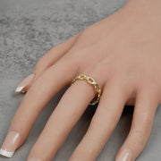 Hand wearing a solid 10k or 14k gold classic Rolo chain link ring.