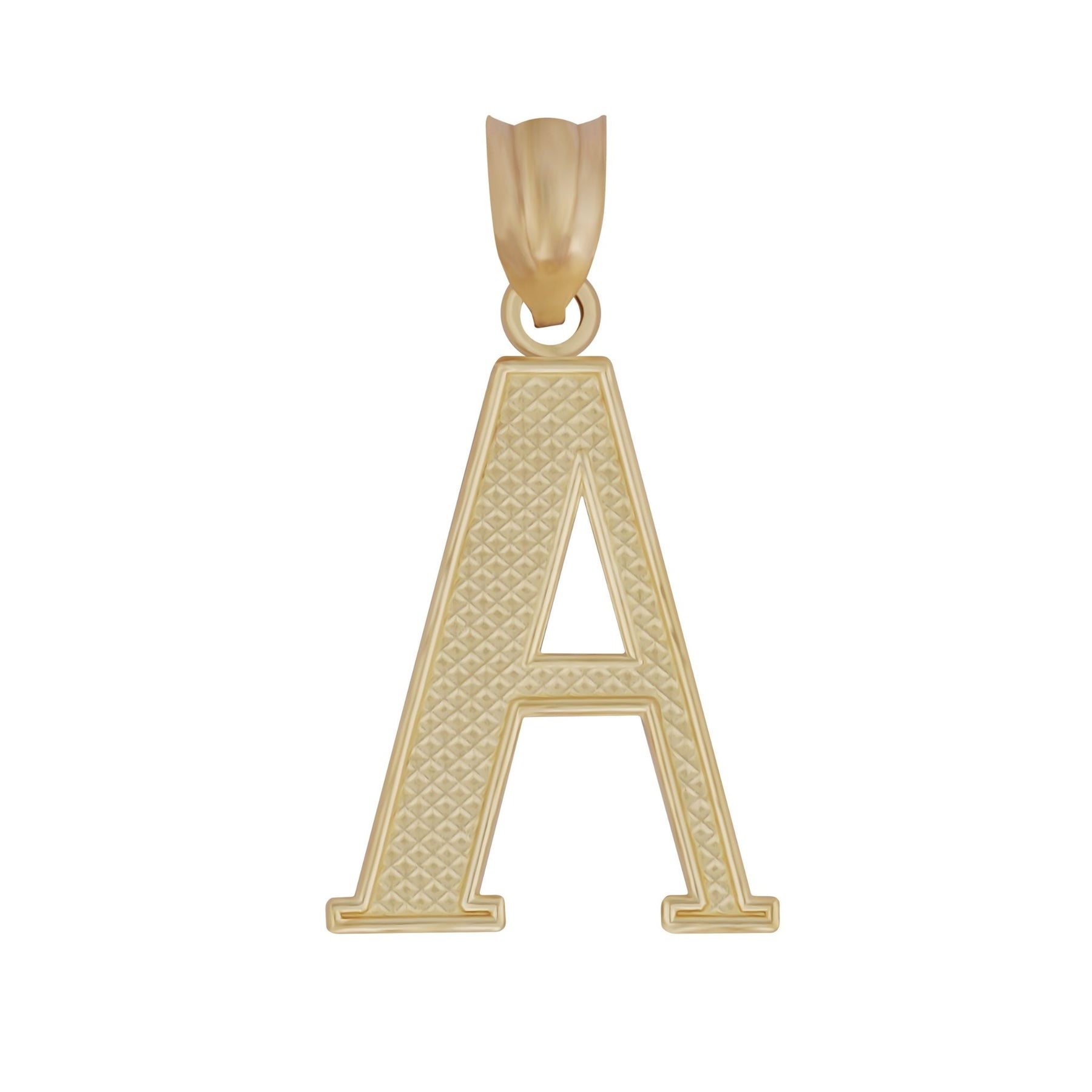Plain polished gold back of the letter 'A' pendant with a hollow design and attached bail.