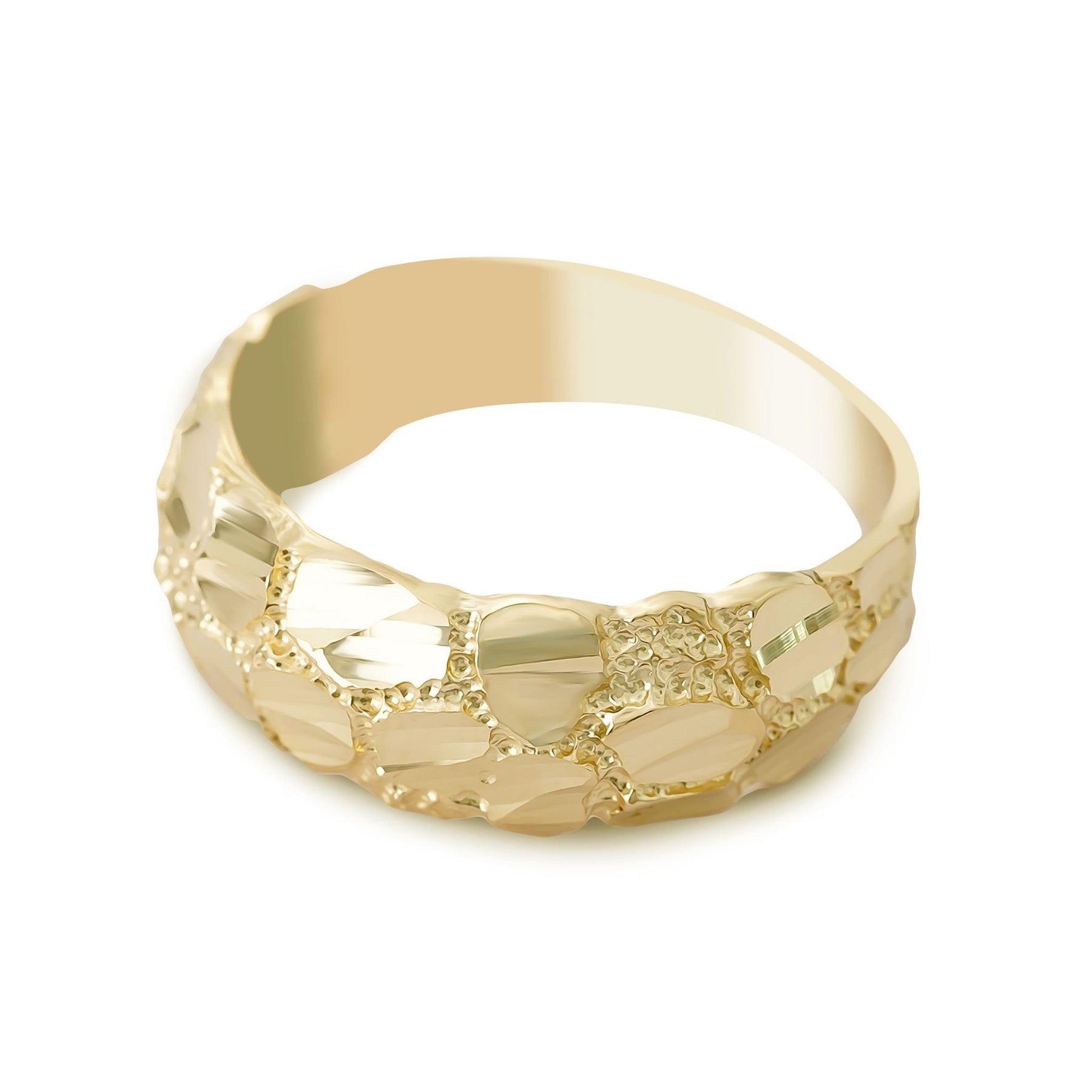 Studio view of the 10k & 14k Gold Classic Nugget Band Ring showcasing its pattern.