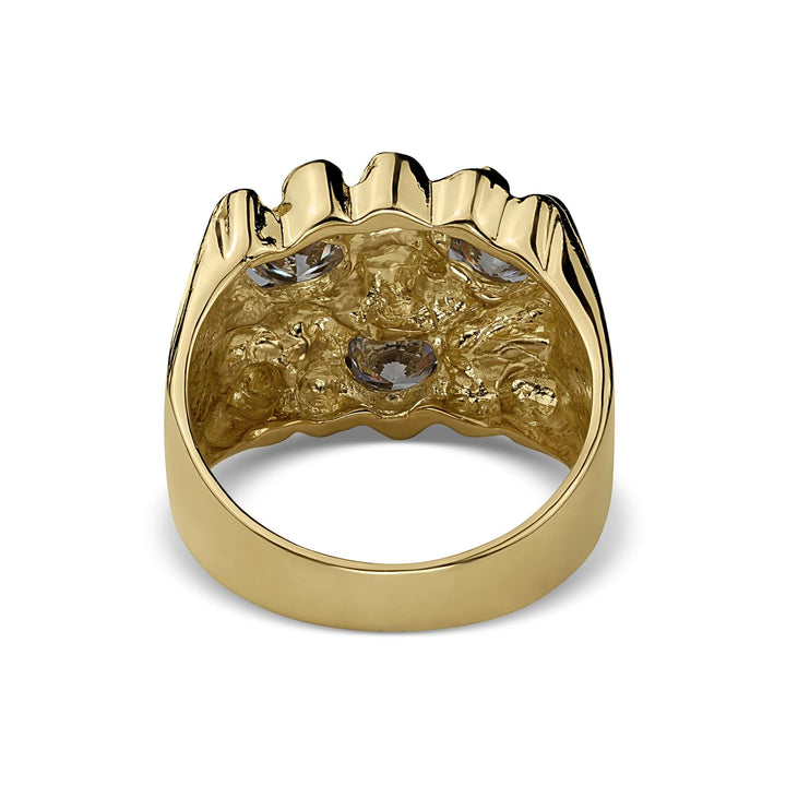 Back view of a gold square nugget ring showing the textured undercarriage details.