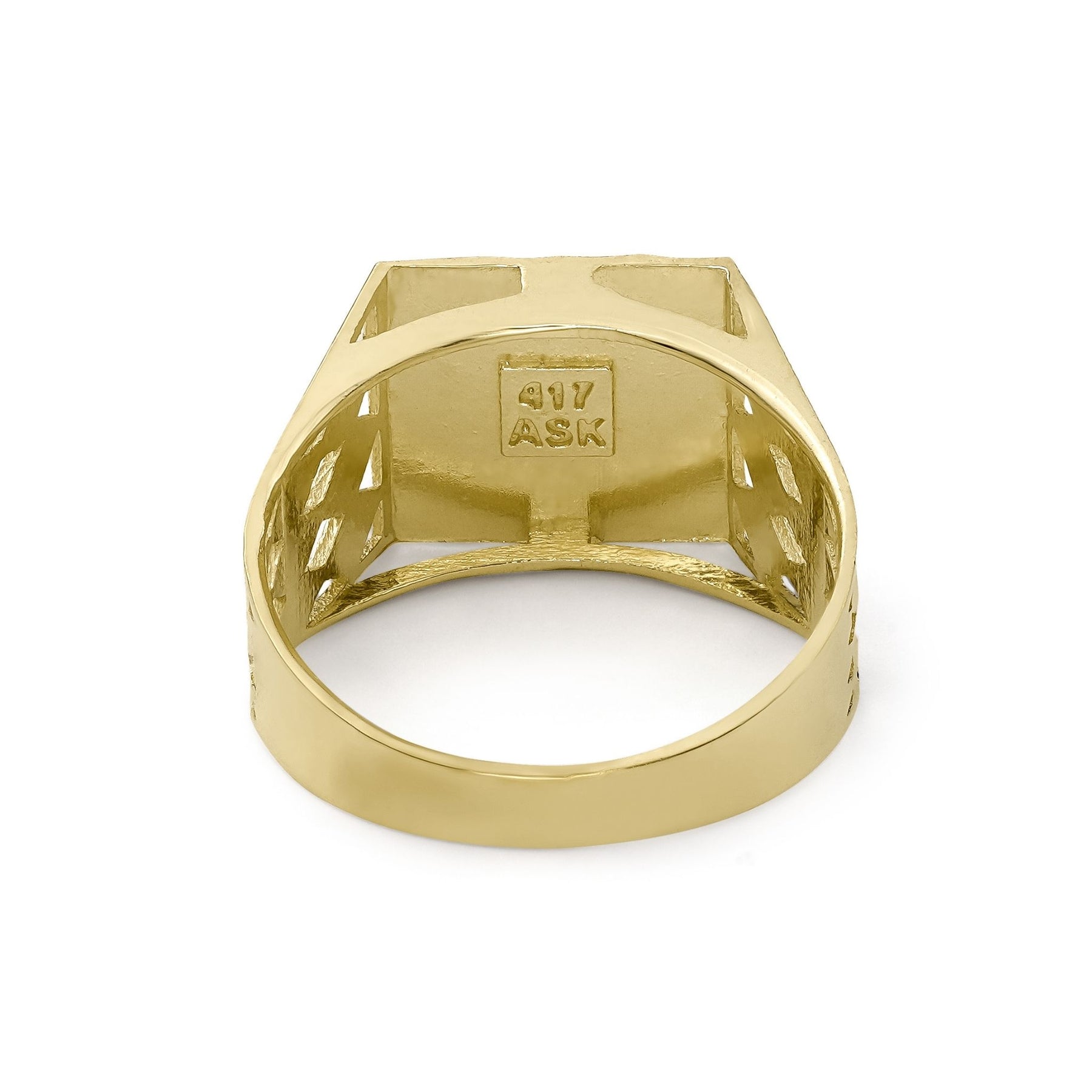 Inside view of a 10k gold classic square signet ring showing 417 hallmark.