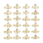 Complete alphabet collection chart of 10k gold script initial rings with rhinestone crowns.