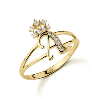 10k & 14k Gold Crown Cursive Initial CZ Ring
