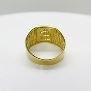10k - 14k Gold Rollie Band ring with engraved design back view 