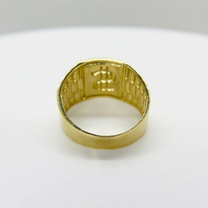 10k - 14k Gold Rollie Band ring with engraved design back view 