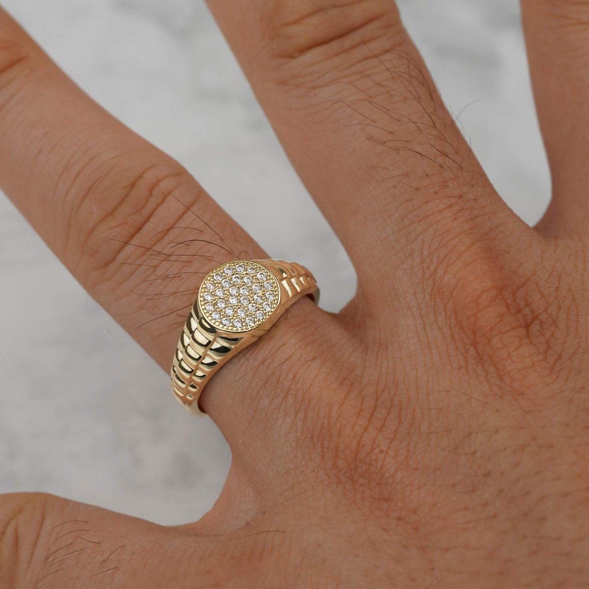 10k & 14k Gold Dravo Round CZ Signet Ring