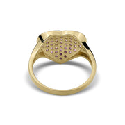 Back view of a gold heart ring showing the smooth interior undercarriage setting.