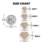 10k 14k gold Frida convex heart pink CZ ring size chart with millimeter dimensions.