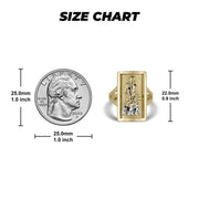10k 14k gold Good Shepherd Jesus rectangle ring size chart with millimeter dimensions.