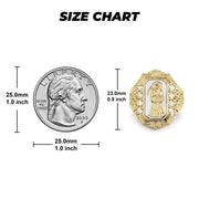Size chart comparing a Grim Reaper royal ring head to a quarter coin.