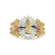 Side view highlighting the cubic zirconia stones and butterfly wing pattern on gold ring.