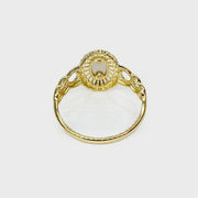 10k - 14k Gold ring with Virgin Mary Tri-color Oval design back view 