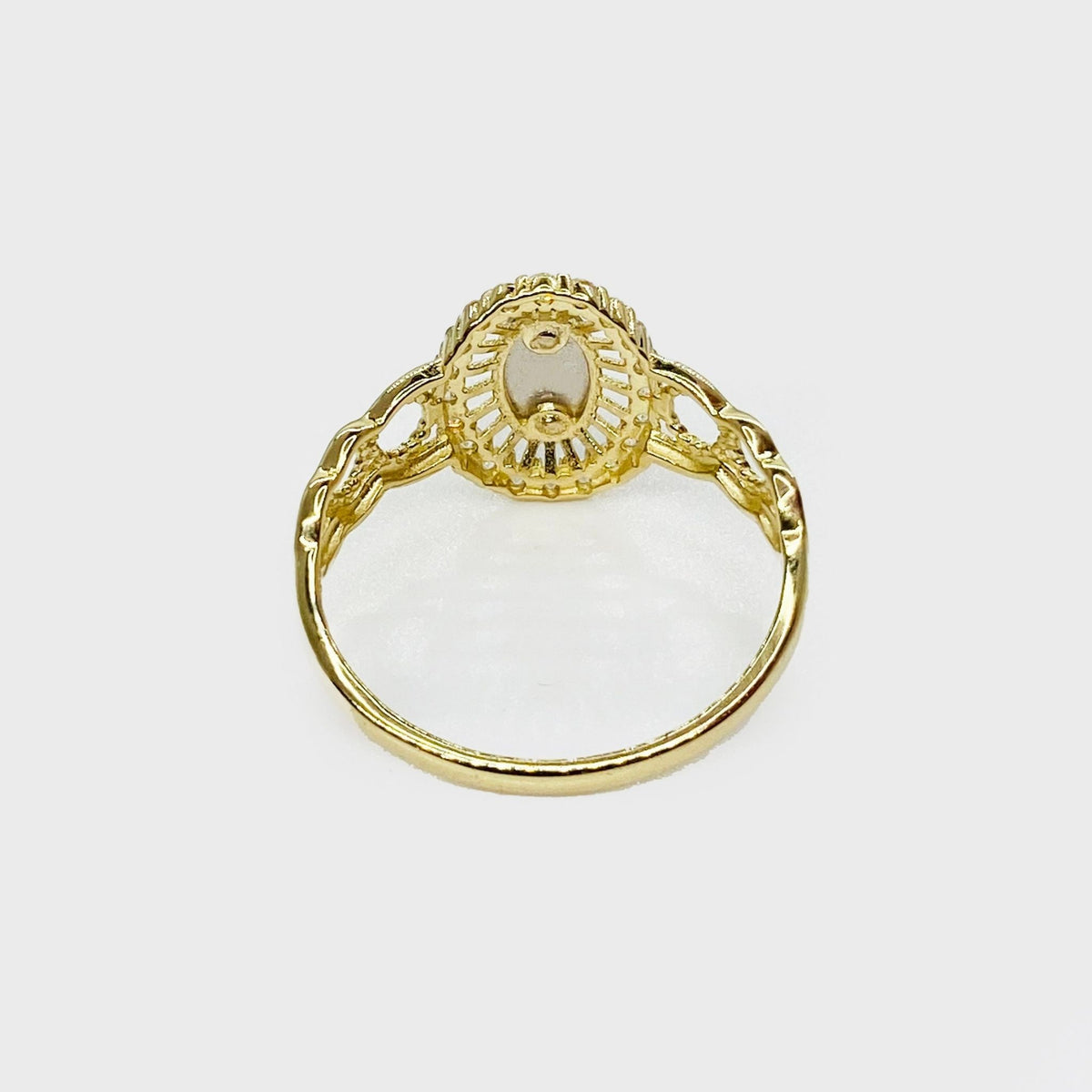 10k - 14k Gold ring with Virgin Mary Tri-color Oval design back view 