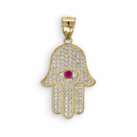 10k & 14k Gold Hamsa Hand Evil Eye CZ Pendant