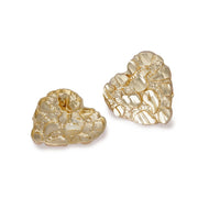 10k and 14k gold heart nugget stud earrings, front and side views.