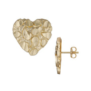 10k and 14k gold heart nugget stud earrings, front and side views.