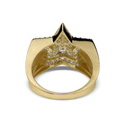 Back view of a gold star-shaped ring showing the textured undercarriage details.