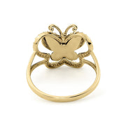 Rear view of 14k yellow gold Leir butterfly ring highlighting the hollow wing structure.