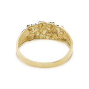 Upright view of a gold Lene slim nugget band ring on a white background.
