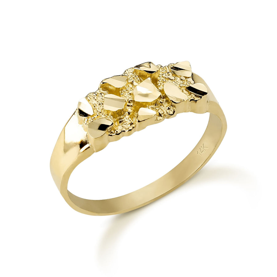 A gold lene slim nugget band ring displayed on a plain white background.