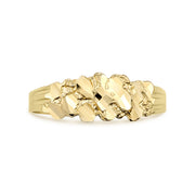 Detailed front view of a polished gold Lina slim nugget ring on white background.