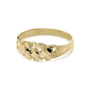 Side view of gold Lina slim nugget band ring on a white background.
