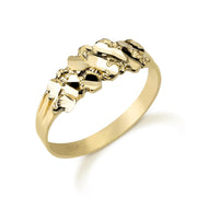 Gold Lina slim nugget band ring with a textured surface on a white background.