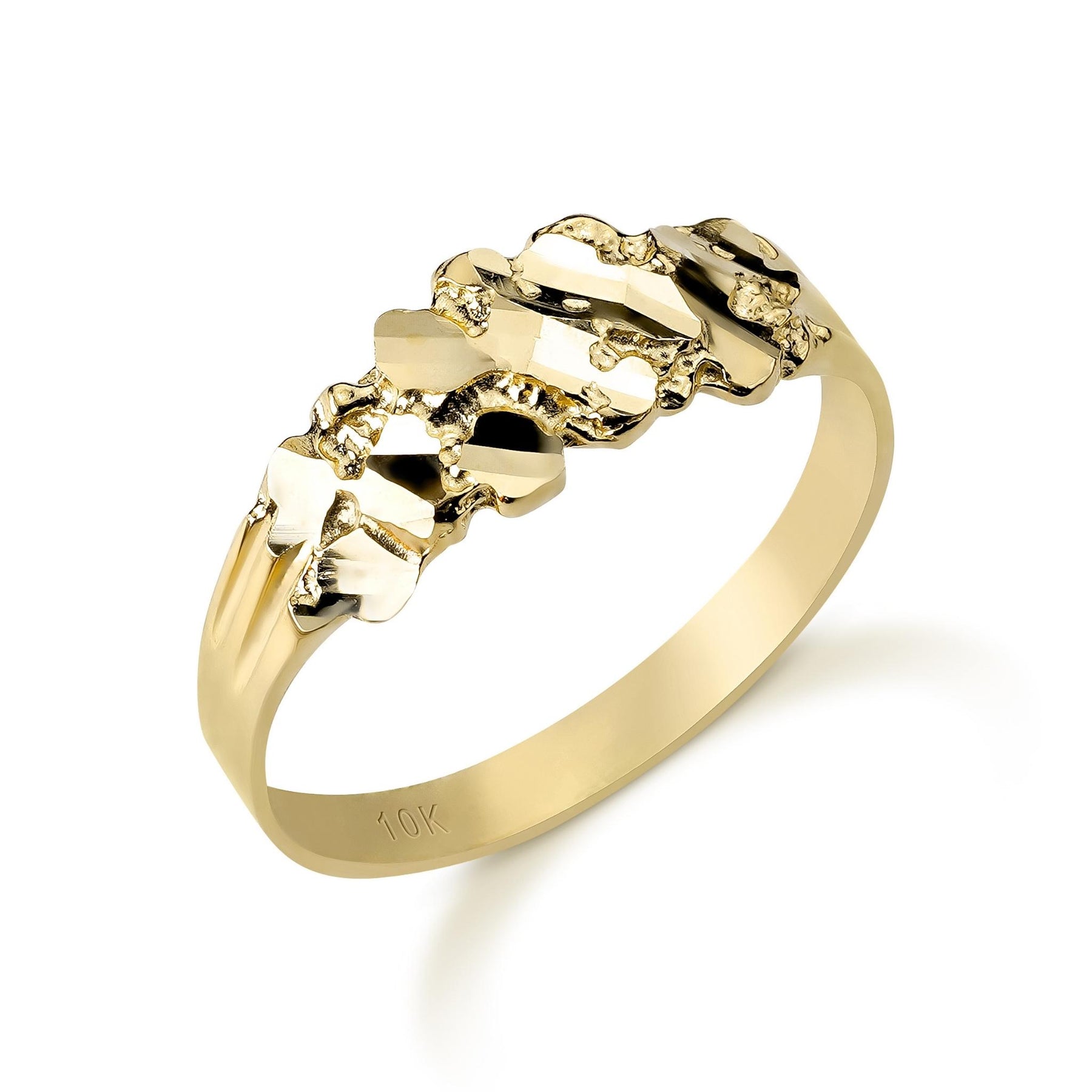 Gold Lina slim nugget band ring with a textured surface on a white background.