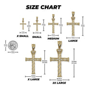 Product dimensions guide displaying the full size range of the cross pendant with scale.