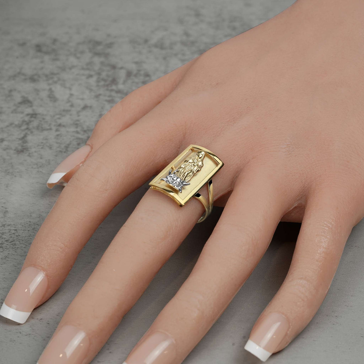 On-hand view of the Luxora Guadalupe two-tone gold rectangle ring from Nolters jewelry