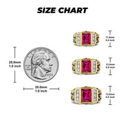 Size chart for 10k & 14k Gold Lxo Rectangle Signet Ring comparing dimensions to a US quarter.