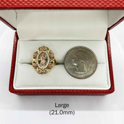 10k - 14k Gold Virgin Mary Guadalupe ring with a coin for comparison.