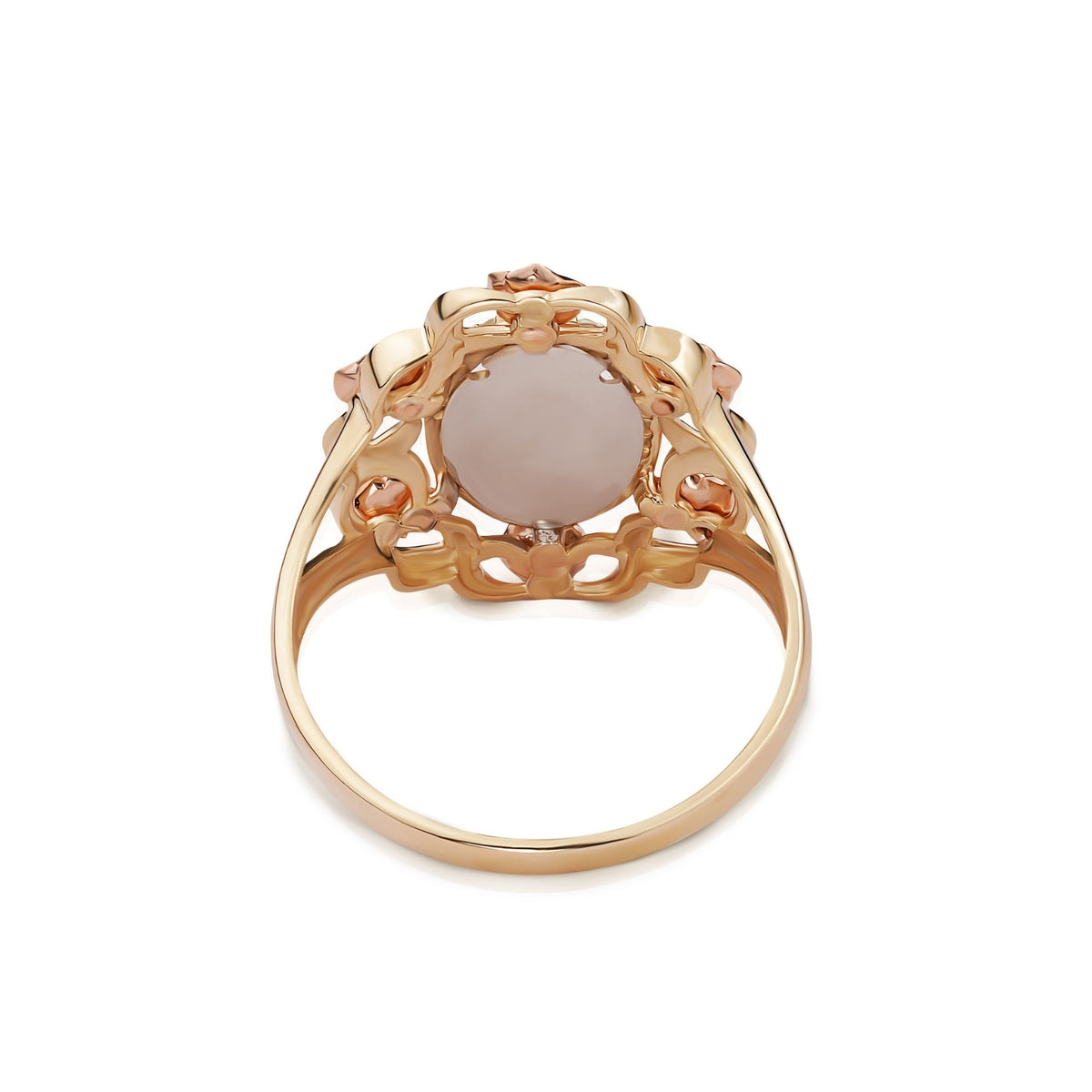 Reverse view of a yellow gold ring band revealing the open-back setting framework.
