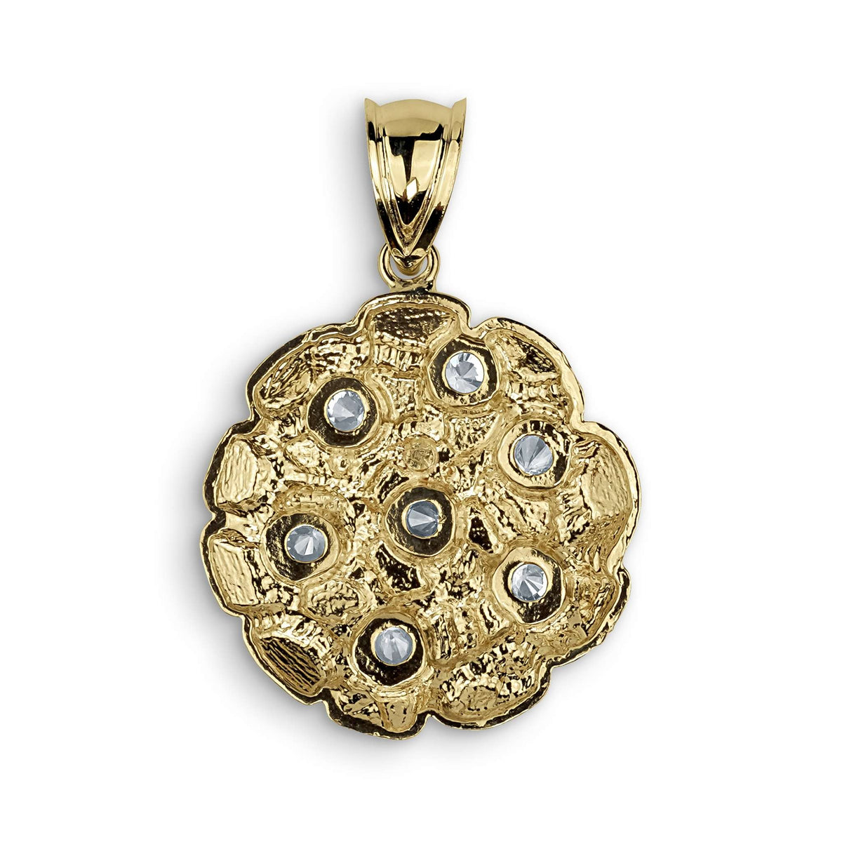 Smooth polished back of the round nugget pendant featuring clean lines and a classic bail.