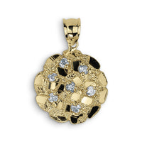 10k & 14k Gold Nugget Round CZ Pendant