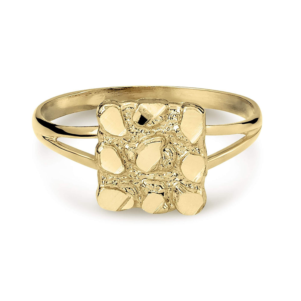 Yellow gold classic square nugget ring featuring a split-band design on white background.
