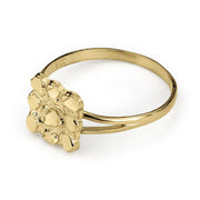 Side view of a 10k or 14k gold classic nugget square slim ring.