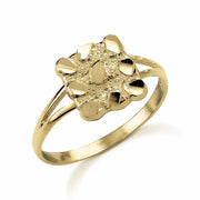 10k or 14k gold classic nugget square slim ring on a white background.