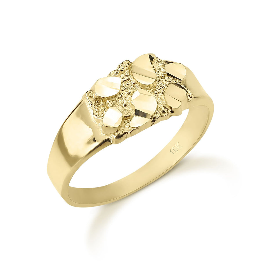 Gold Oli slim nugget band ring with a textured surface on a white background.