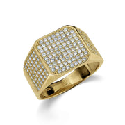 Side view of a yellow gold square signet ring covered in sparkling cubic zirconia.