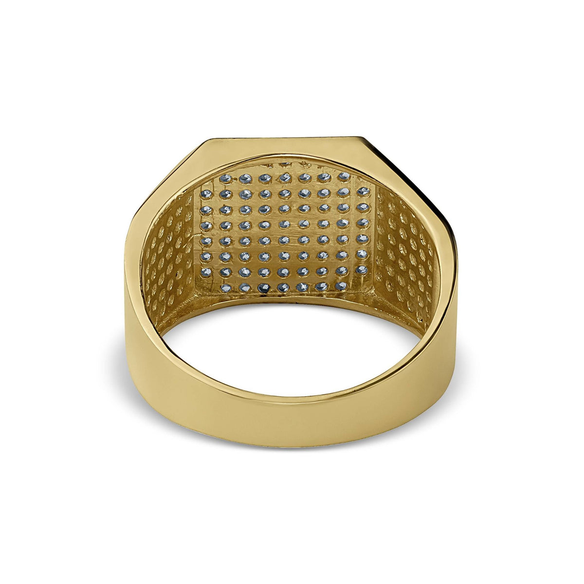 Gold Oren square signet ring interior back view with textured pattern on white background.