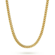 10k & 14k gold pavé Franco chain necklace displayed on a plain white background.