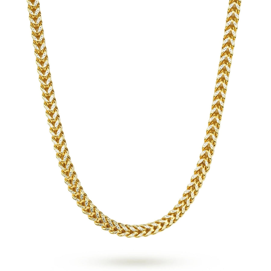 10k & 14k gold pavé Franco chain necklace displayed on a plain white background.