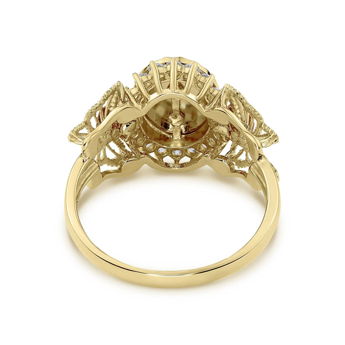 Inner view of tri-color gold Quinceañera Blanco ring on a white background.