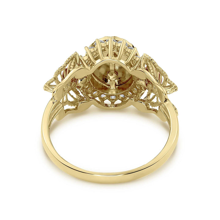Inner view of tri-color gold Quinceañera Blanco ring on a white background.