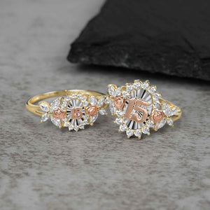 10k & 14k Gold Quinceanera Blingin Tricolor Ring