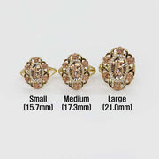 Three 10k - 14k gold Tri-Color Quinceanera rings of different sizes .