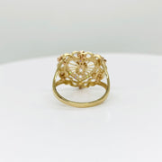 10k - 14k Gold Quinceanera ring with Bloom Rose heart back view design on a white background