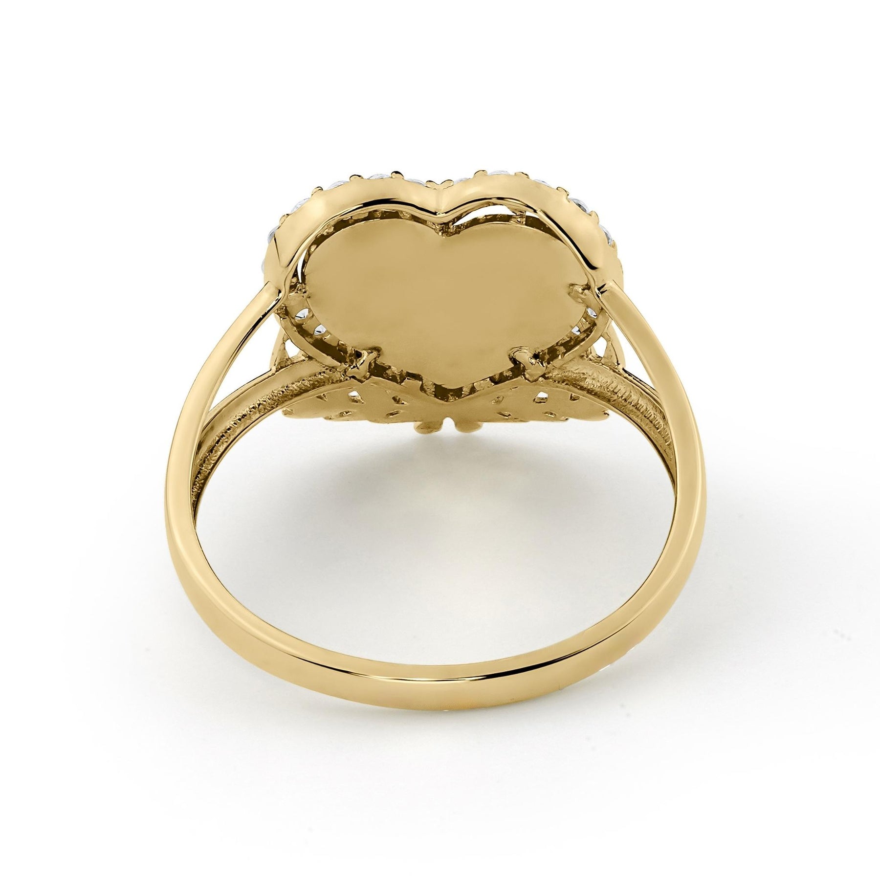 Back view of 10k 14k gold quinceanera two-tone heart wing ring.