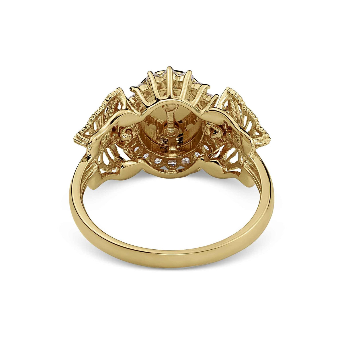 Back view of a gold two-tone Quinceañera 15 ring on a white background.